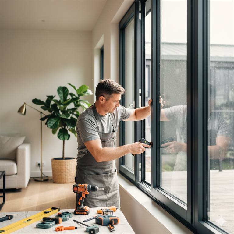 Professional window installation in a modern living room